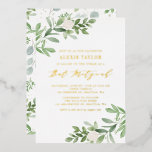 Watercolor Greenery and White Flowers Bat Mitzvah<br><div class="desc">Invite family and friends with this greenery gold foil pressed bat mitzvah invitation. This bat mitzvah invitation features watercolor illustrations of green foliage and white flowers and matching greenery pattern. Personalise by adding names, date, time, venue and other event details. This bat mitzvah invitation is perfect for spring and garden...</div>
