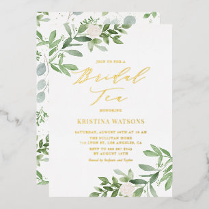 Watercolor Greenery and White Flowers Bridal Tea