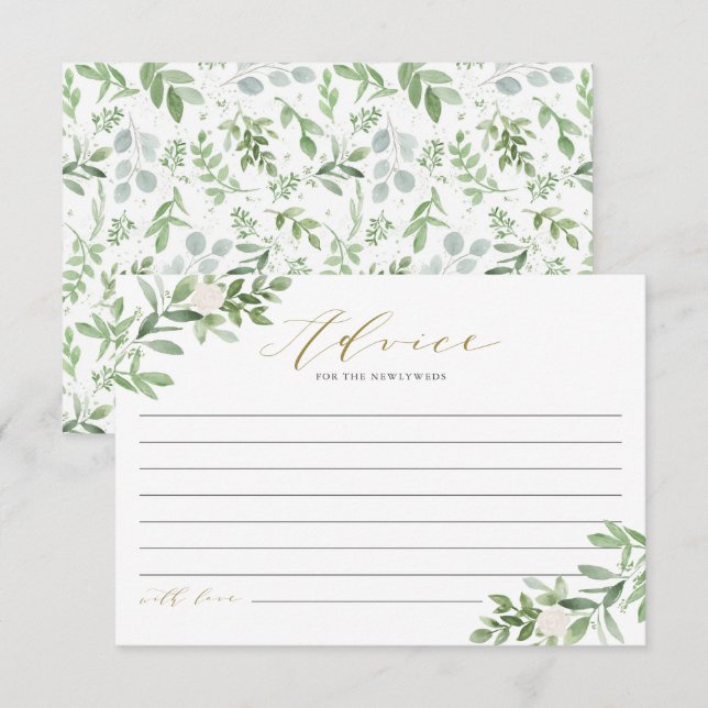 Watercolor Greenery and White Flowers New Parents Advice Card (Front/Back)