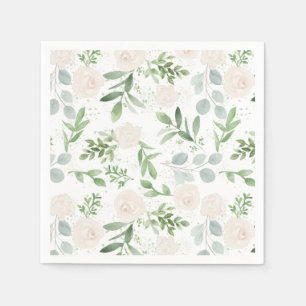 Watercolor Greenery and White Flowers Pattern Napkin
