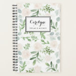 Watercolor Greenery and White Flowers Pattern Planner<br><div class="desc">Write your plans and schedule with this greenery notebook. It features watercolor illustrations of white flowers,  eucalyptus and other foliage. Personalise by adding your name or short phrase. This floral planner will be perfect as a personalised gift. Matching items are available.</div>