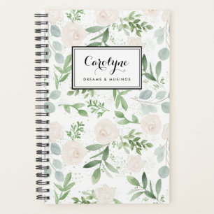Watercolor Greenery and White Flowers Pattern Planner