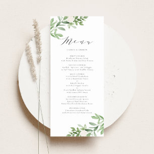Watercolor Greenery and White Flowers Wedding Menu
