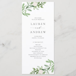 Watercolor Greenery and White Flowers Wedding Programme
