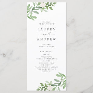 Watercolor Greenery and White Flowers Wedding Programme
