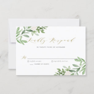 Watercolor Greenery and White Flowers Wedding RSVP Card