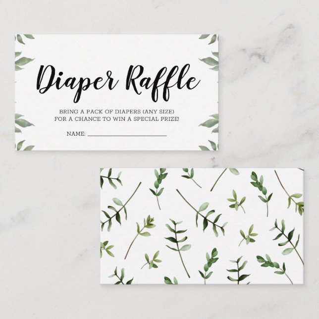 Watercolor Greenery Baby Shower Diaper Raffle Enclosure Card (Front/Back)
