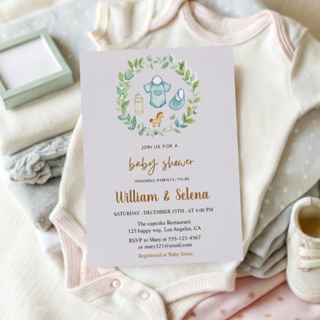 Watercolor Greenery Baby Shower Invitation (Creator Uploaded)