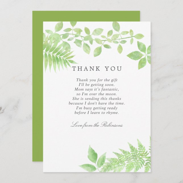Watercolor Greenery Baby Shower Thank You (Front/Back)