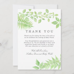 Watercolor Greenery Baby Shower Thank You Card