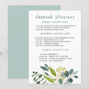 Watercolor greenery Bachelorette Weekend Itinerary Invitation