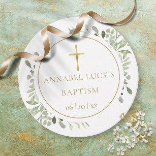 Watercolor Greenery Baptism Christening Favour Tags