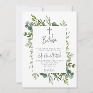 Watercolor Greenery Baptism Invitation