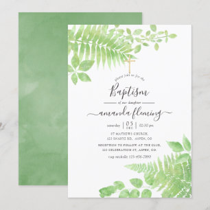 Watercolor Greenery Baptism Invitation