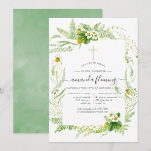 Watercolor Greenery Baptism or Christening Invitation