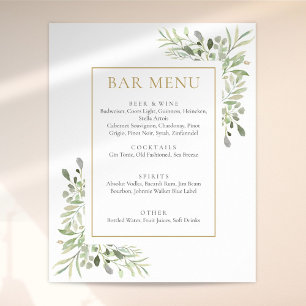 Watercolor Greenery Bar Menu Sign