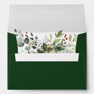 Watercolor Greenery Berries Christmas Green Envelope