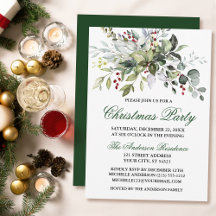 Watercolor Greenery Berries Christmas Party
