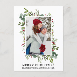 Watercolor Greenery Berries Couple Christmas Postcard