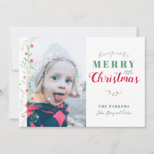 Watercolor Greenery Berries Merry Little Christmas Holiday Card