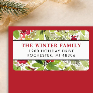 Watercolor Greenery Berry Holiday Address Label