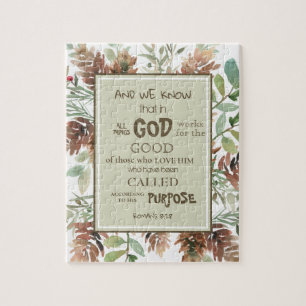 Watercolor Greenery Bible Verse Jigsaw Puzzle