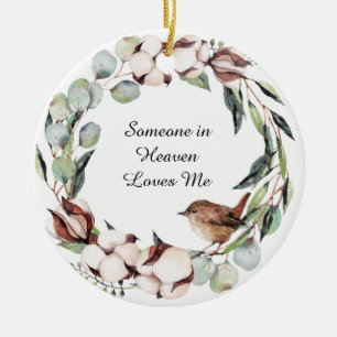 Watercolor Greenery Bird Wreath Memorial Keepsake Ceramic Tree Decoration