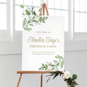Watercolor Greenery Birthday Party Welcome Poster