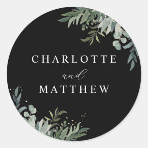 Watercolor Greenery   Black Wedding Envelope Seal