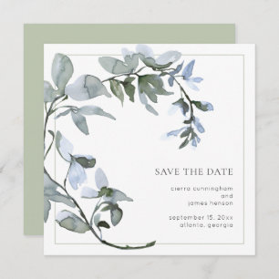 Watercolor Greenery Blue Floral Save The Date