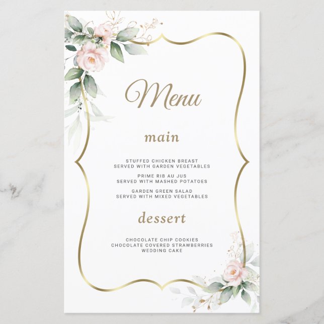 Watercolor Greenery Blush Flowers Gold Wedding  (Front)