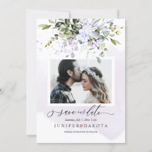 Watercolor Greenery Blush Pink Dusty Purple Invitation