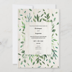 Watercolor greenery border Wedding Invitation card