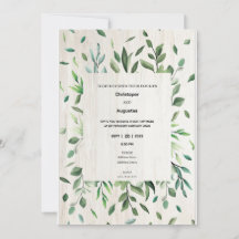Watercolor greenery border Wedding Invitation card