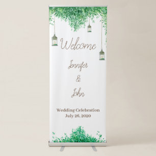Watercolor greenery border with hanging lanterns retractable banner