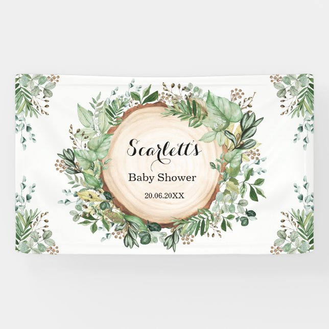 Watercolor Greenery Botanical Garden Baby Shower Banner (Horizontal)