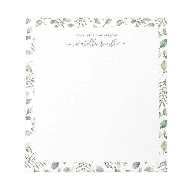 Watercolor Greenery Botanical Leaves  Notepad (Front)