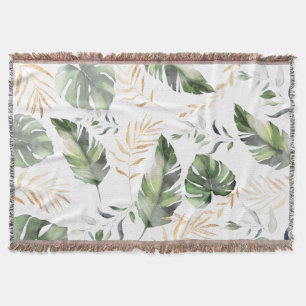 Watercolor Greenery Botanical Leaves Throw Blanket