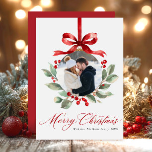 Watercolor Greenery Botanical Merry Christmas Holiday Card