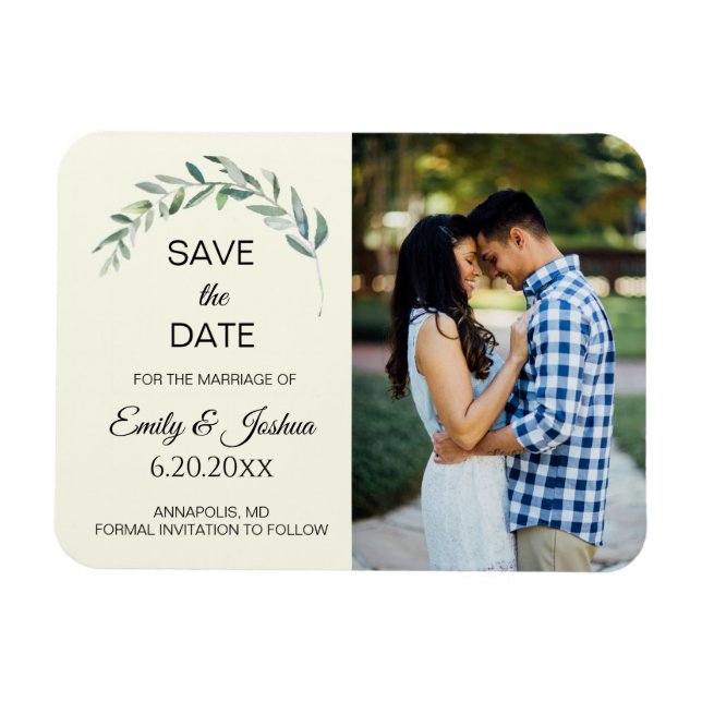 Watercolor Greenery Botanical Photo Save the Date Magnet (Horizontal)