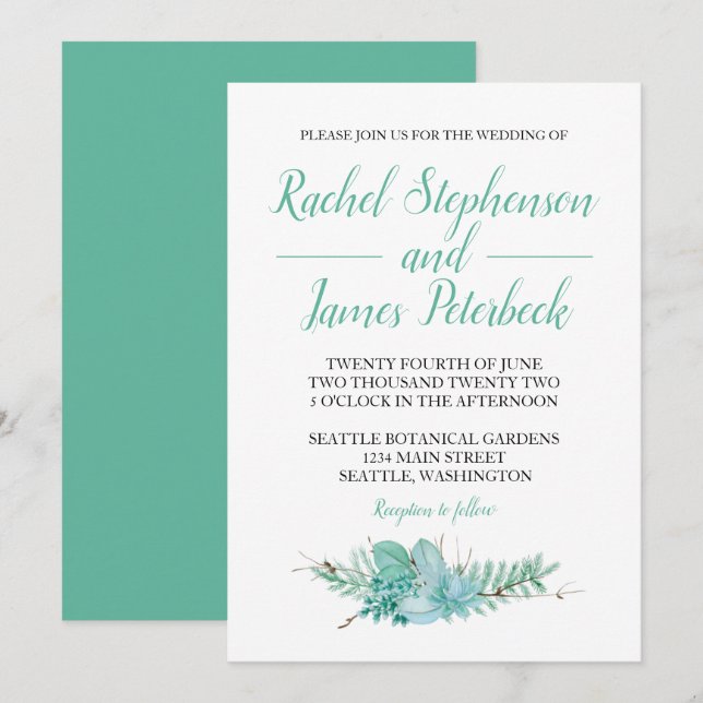 Watercolor Greenery Botanical Wedding Invitation (Front/Back)