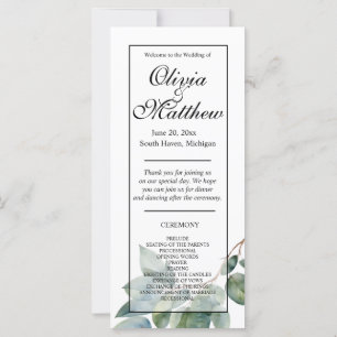 Watercolor greenery botanical Wedding program