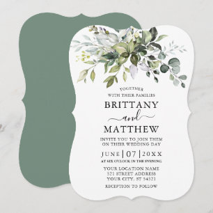 Watercolor Greenery Bracket Sage Green Wedding Invitation