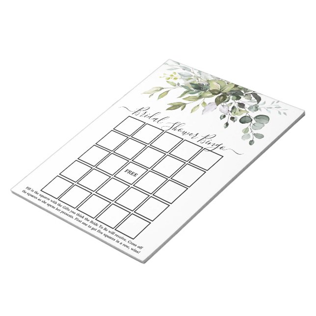 Watercolor Greenery Bridal Shower Bingo Notepad (Angled)