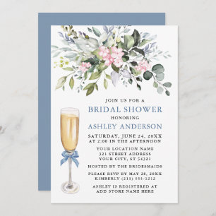 Watercolor Greenery Bridal Shower Pink Dusty Blue Invitation