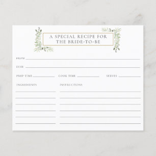 Watercolor Greenery Bridal Shower Recipe Card