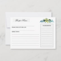 Watercolor greenery bridal shower recipe cards