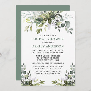 Watercolor Greenery Bridal Shower Sage Green Invitation