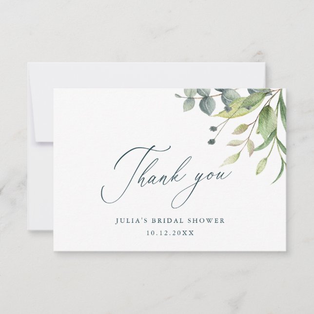 Watercolor Greenery Bridal Shower Thank You Card (Front)