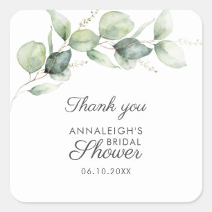 Watercolor Greenery Bridal Shower Thank You Square Sticker